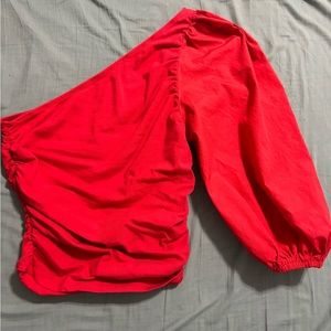 ed one shoulder puff sleeve blouse